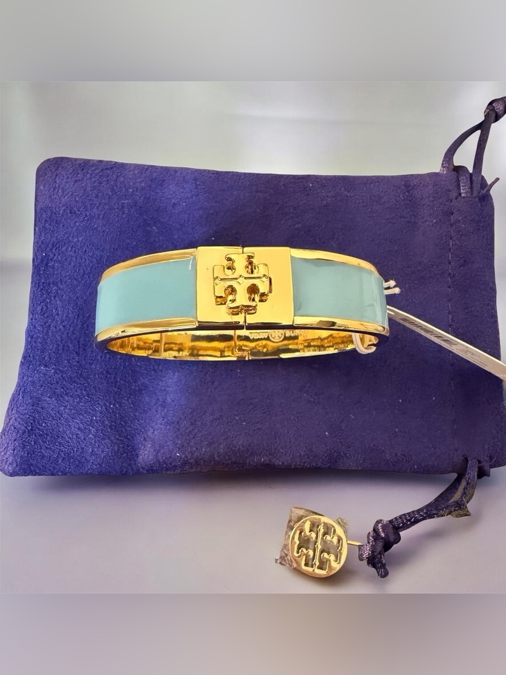 Tory Burch Hinged Logo Bangle Bracelet & Dust Bag NWT (A819)